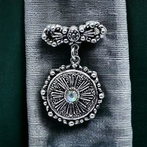 Victorian Flower Medallion Brooch Vintage Aurora Borealis Bow Dangle Statement